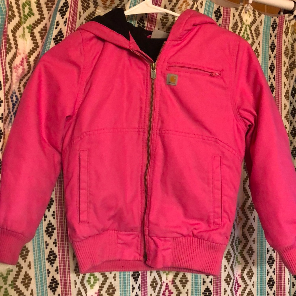 Girls’ pink Carhartt coat.